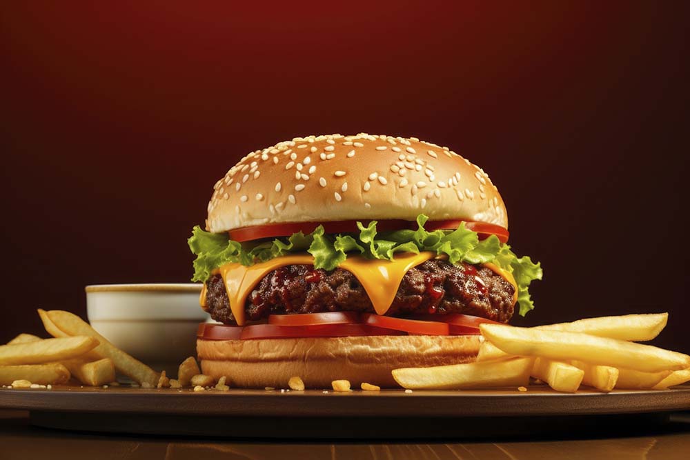 delicious burger with buns cheese